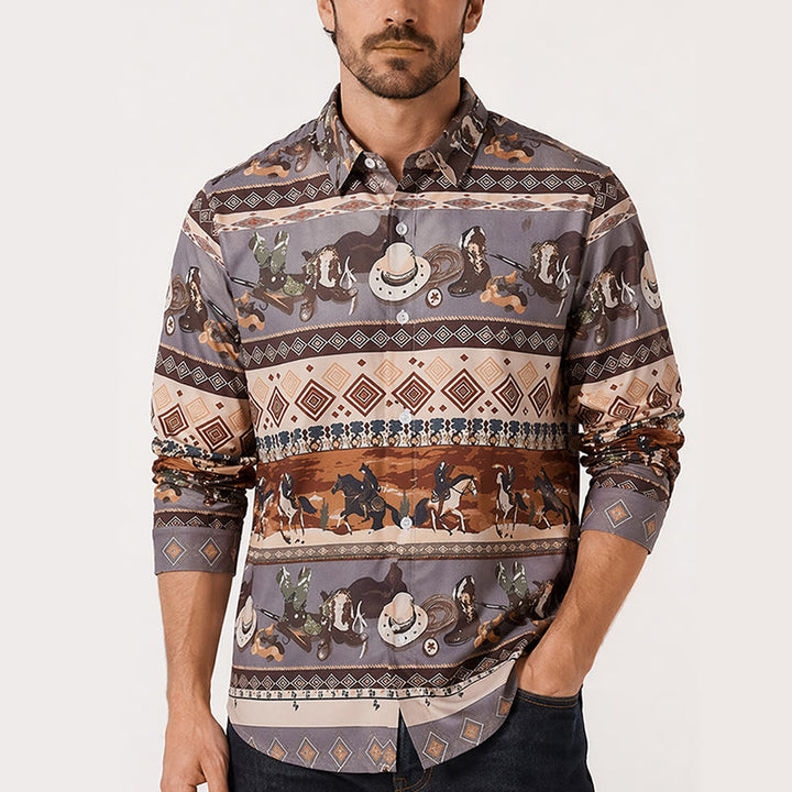 Men's Western Desert Rider & Tribal Pattern Shirt - image 1