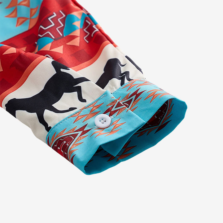 Men's Turquoise & Red Southwestern Tribal Horse Print Shirt - image 7