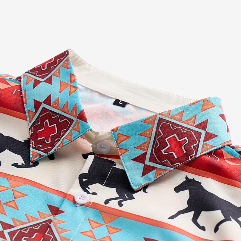 Men's Turquoise & Red Southwestern Tribal Horse Print Shirt - image 4