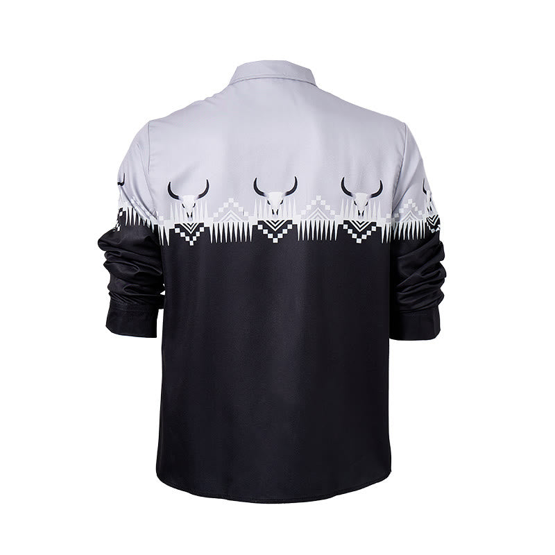 Men's Classic Black & Gray Bull Head Print Western Shirt - image 10
