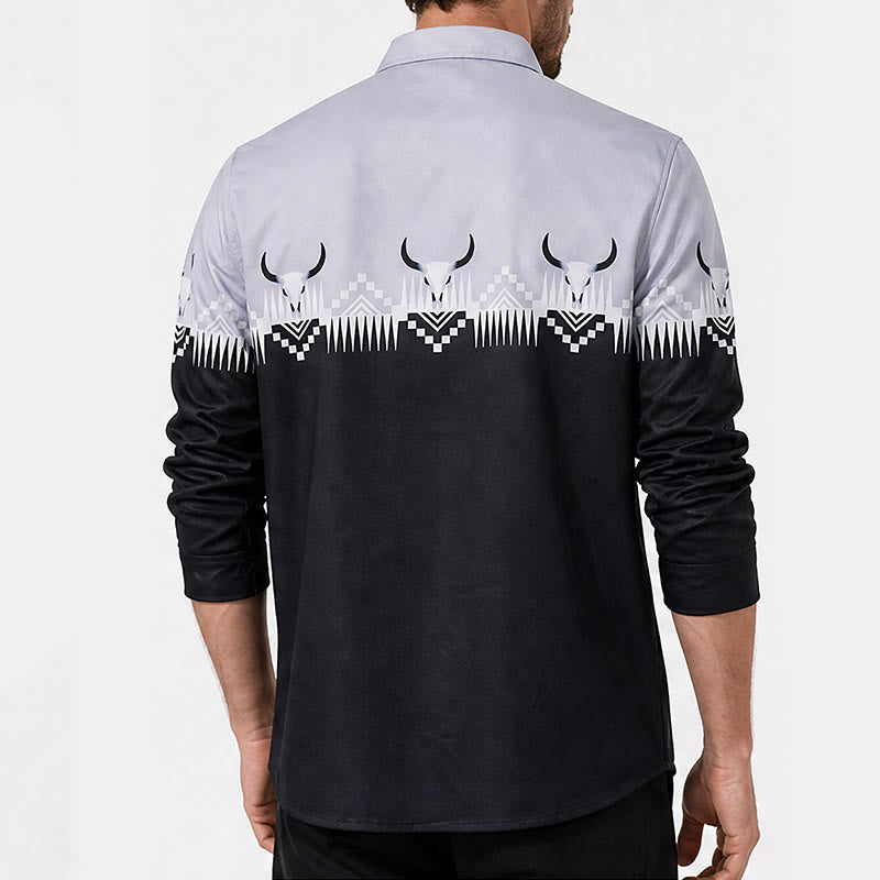 Men's Classic Black & Gray Bull Head Print Western Shirt - image 2