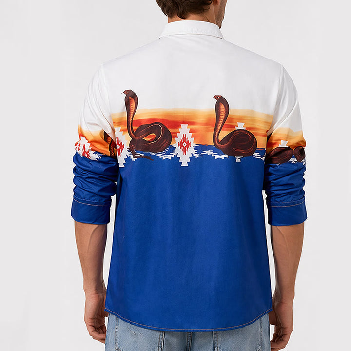 Men's Blue & White Sunset & Aztec Snake Print Shirt - image 2