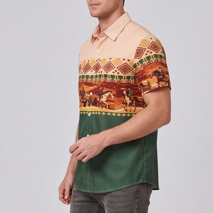 Men's Beige & Green Desert Rider & Cactus Print Shirt - image 3