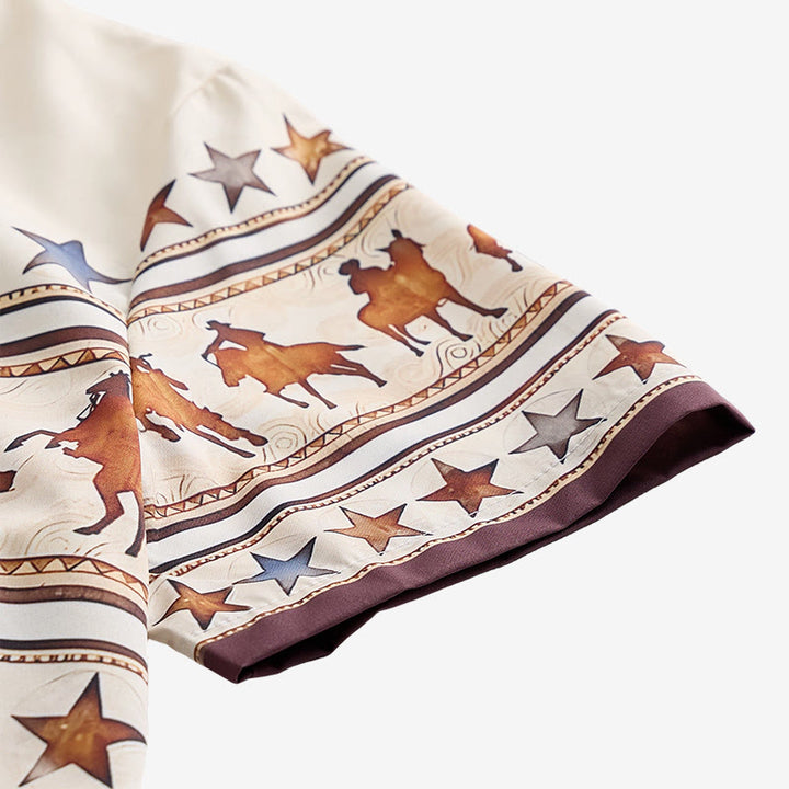Men's Brown & Cream Cowboy Horse Silhouette Western Print Shirt - image 8
