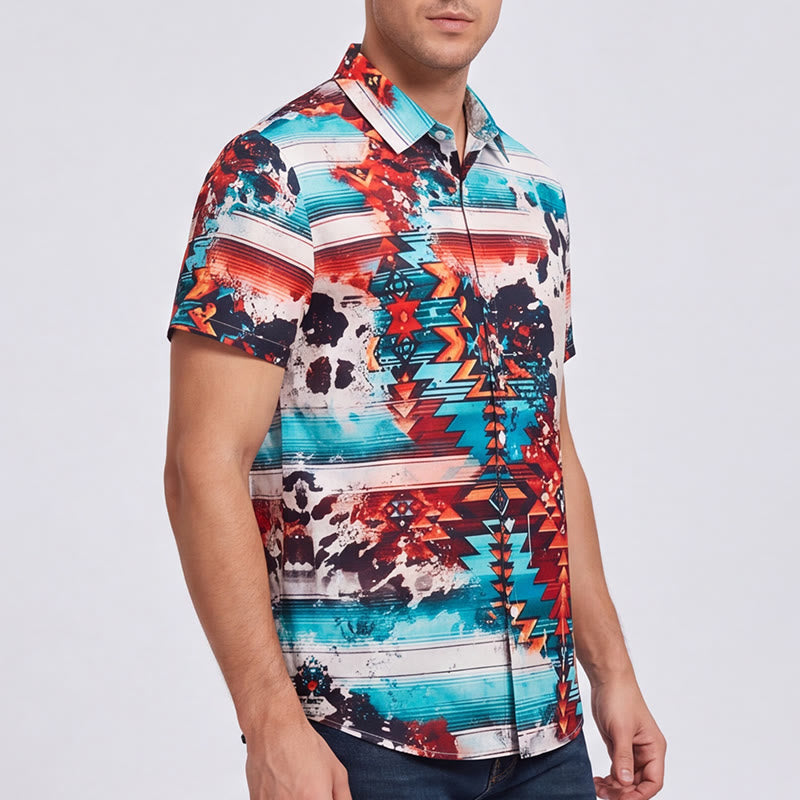 Men's Southwestern Turquoise & Rust Splash Print Shirt - image 3