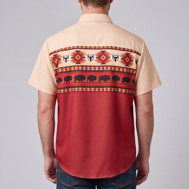 Men's Beige & Red Western Buffalo Aztec Print Shirt - image 2