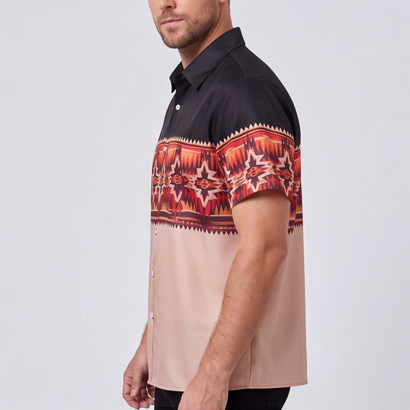 Men's Black & Beige Western Aztec Star Motif Split-Color Shirt - image 3