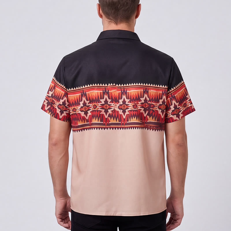 Men's Black & Beige Western Aztec Star Motif Split-Color Shirt - image 2