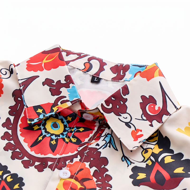 Retro Boho Red & Yellow Mandala Flower Pattern Shirt - image 4