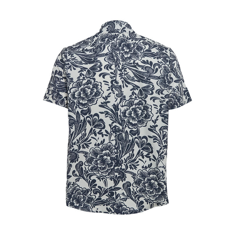 Minimalist Navy Blue Floral Button-Down Summer Shirt - image 10