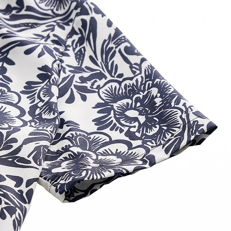 Minimalist Navy Blue Floral Button-Down Summer Shirt - image 8