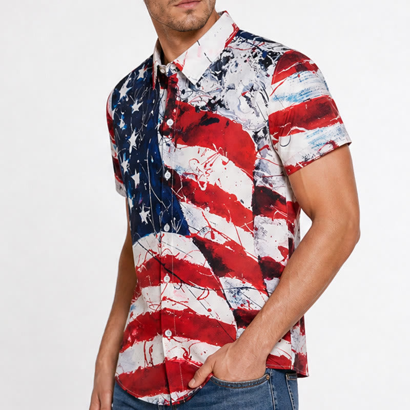 Modern Patriotic USA Flag Artistic Brushstroke Print Shirt - image 3