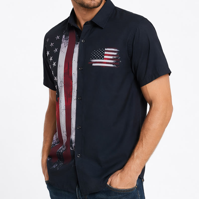 Black Brushstroke Edgy Half-Flag Patriotic Shirt - image 3