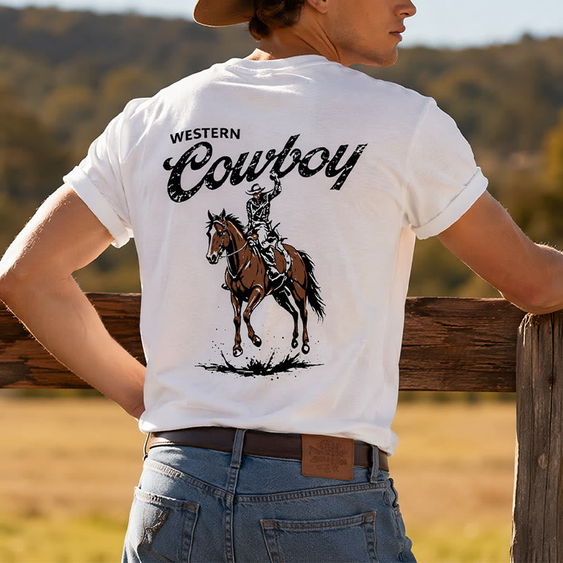 Retro Horseback Rider Print Casual Summer T-shirt - image 0