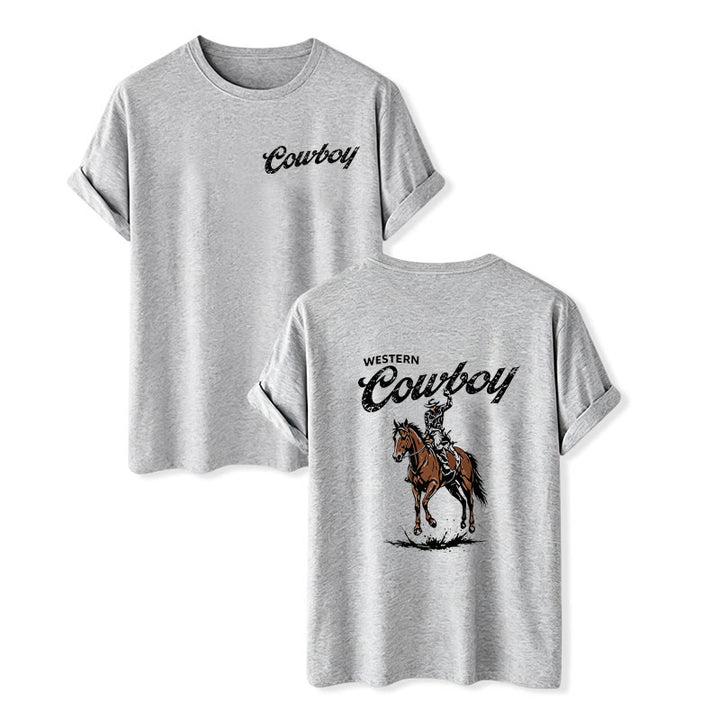 Retro Horseback Rider Print Casual Summer T-shirt - Gray - 2XL - image 8