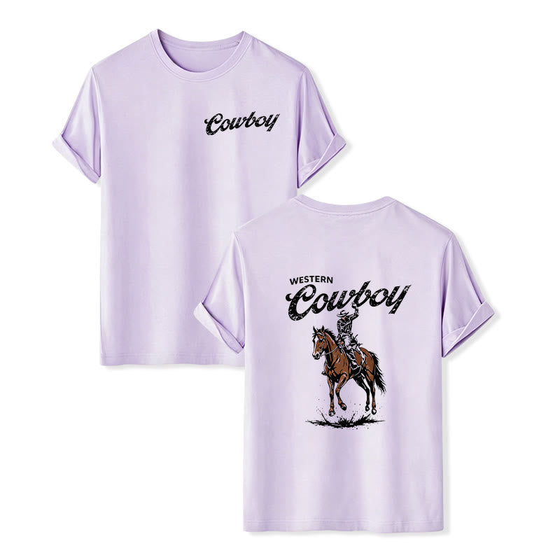 Retro Horseback Rider Print Casual Summer T-shirt - Violet - 2XL - image 12