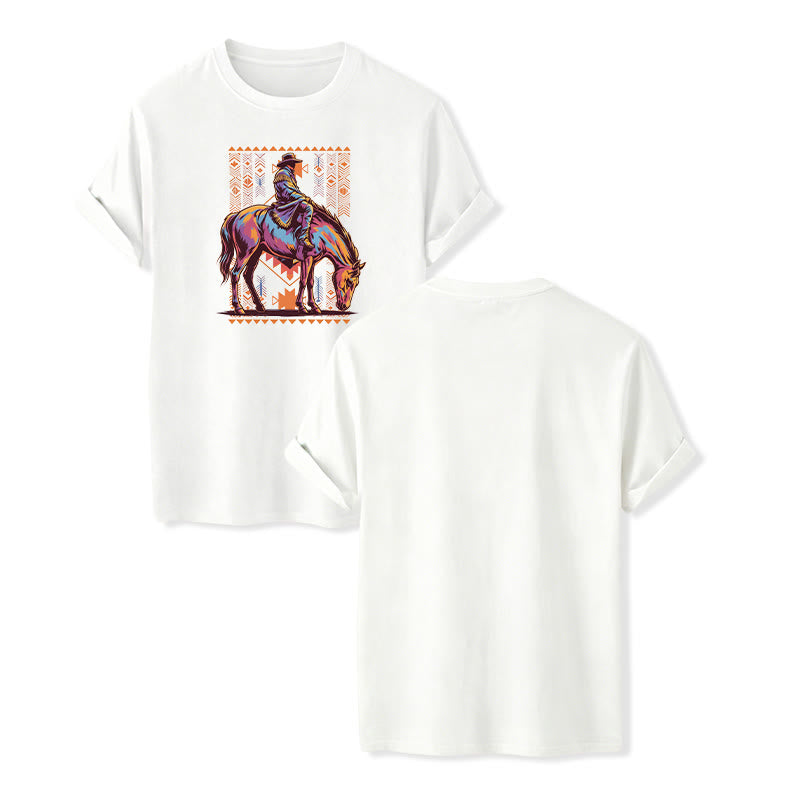 Colorful Aztec Horse Rider Art Print Western T-shirt - White - 2XL - image 7