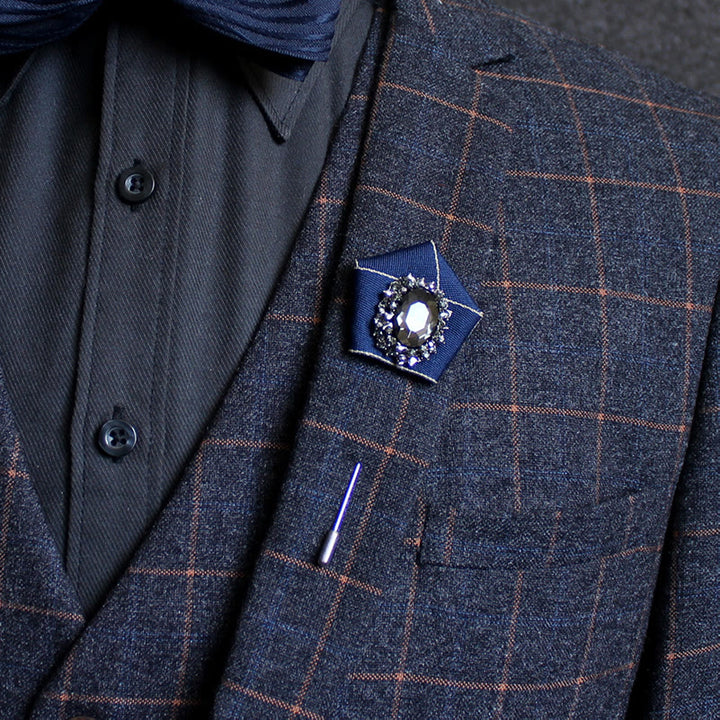 Men's Smoky Crystal Geometric Fabric Lapel Pin Brooch - image 3