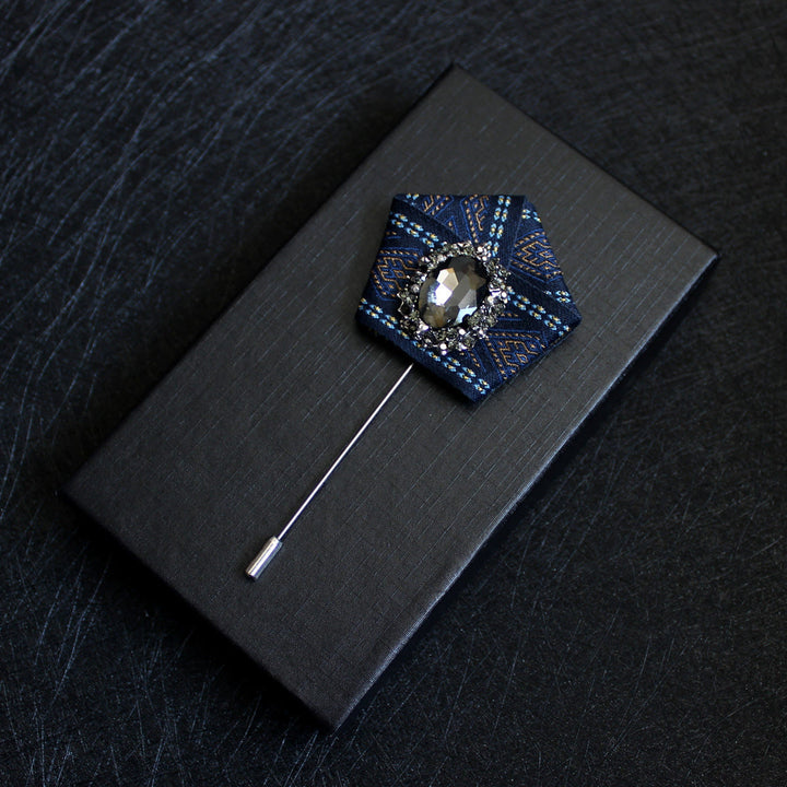 Men's Smoky Crystal Geometric Fabric Lapel Pin Brooch - Ethnic - image 5