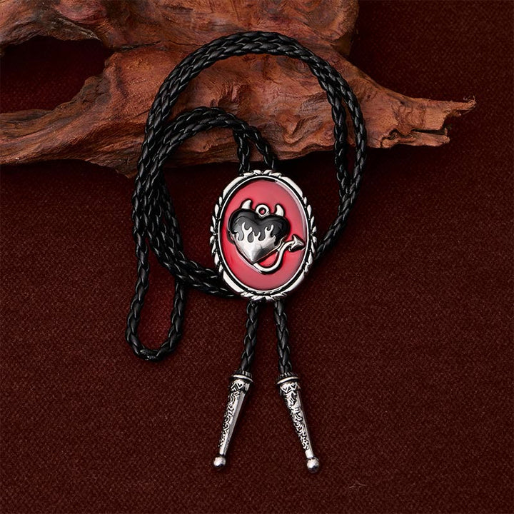 Devil's Flaming Heart Western Pendant Bolo Tie - image 1