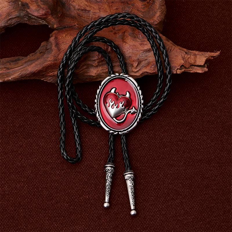 Devil's Flaming Heart Western Pendant Bolo Tie - image 3