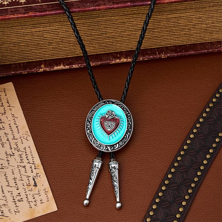 Occult Rose & Eye Turquoise Enameled Bolo Tie - Turquoise - image 0
