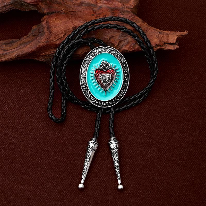 Occult Rose & Eye Turquoise Enameled Bolo Tie - image 1