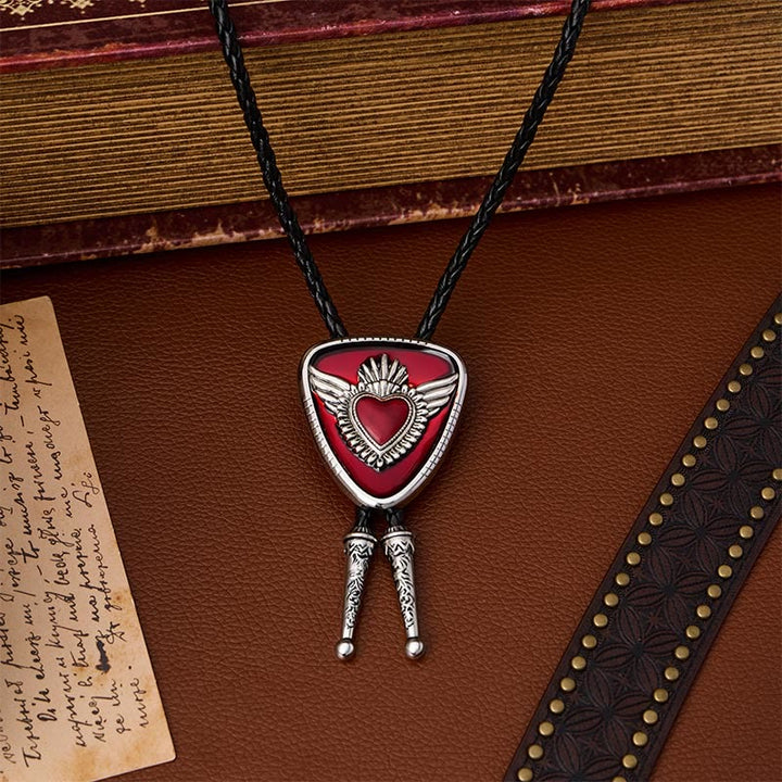 Retro Western Winged Sacred Heart Bolo Tie - image 0