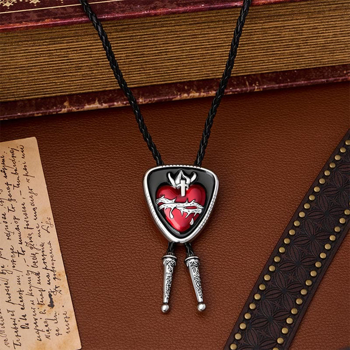 The Martyr Thorn & Heart Enameled Bolo Tie - Red & Black - image 0