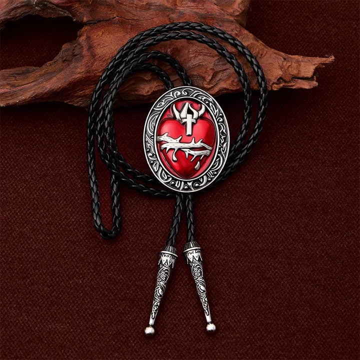 Crown Of Thorns Bleeding Heart Oval Enameled Bolo Tie - image 1