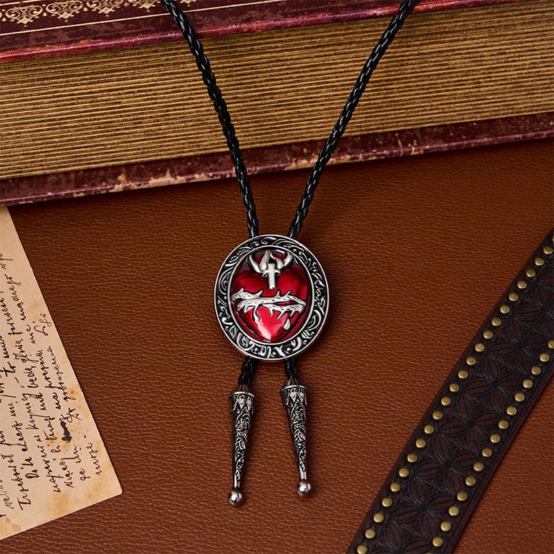 Crown Of Thorns Bleeding Heart Oval Enameled Bolo Tie - image 0
