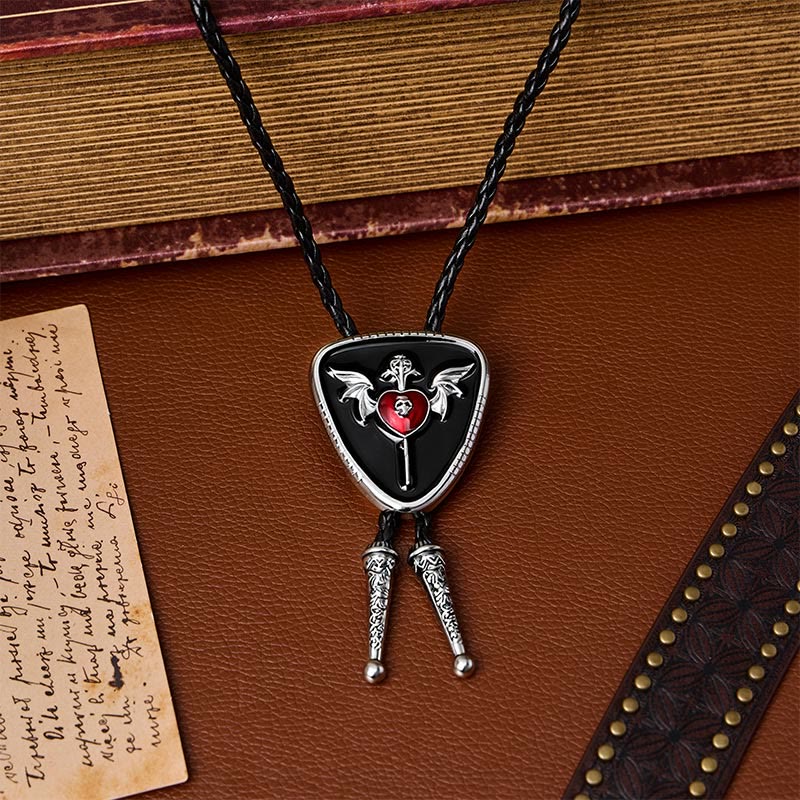 Winged Skull & Dagger Immortal Heart Bolo Tie - Black & Red - image 0