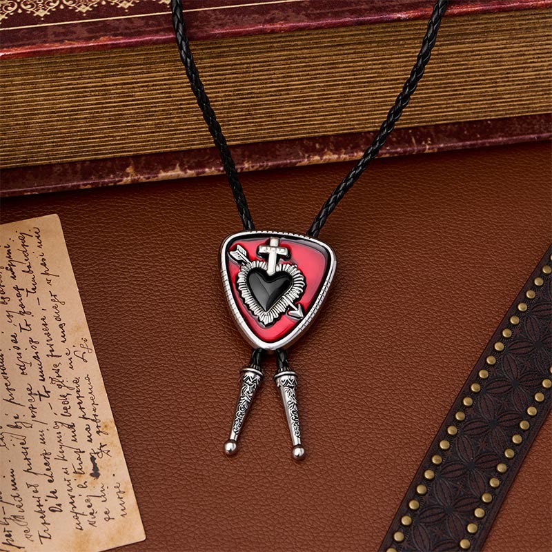 Gothic Emo Cross Arrow Heartbreaker Bolo Tie - Red & Black - image 0