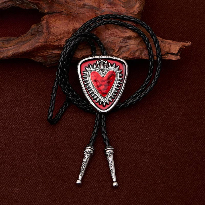 Vintage Shield Shape Sacred Heart Crown Bolo Tie - image 1