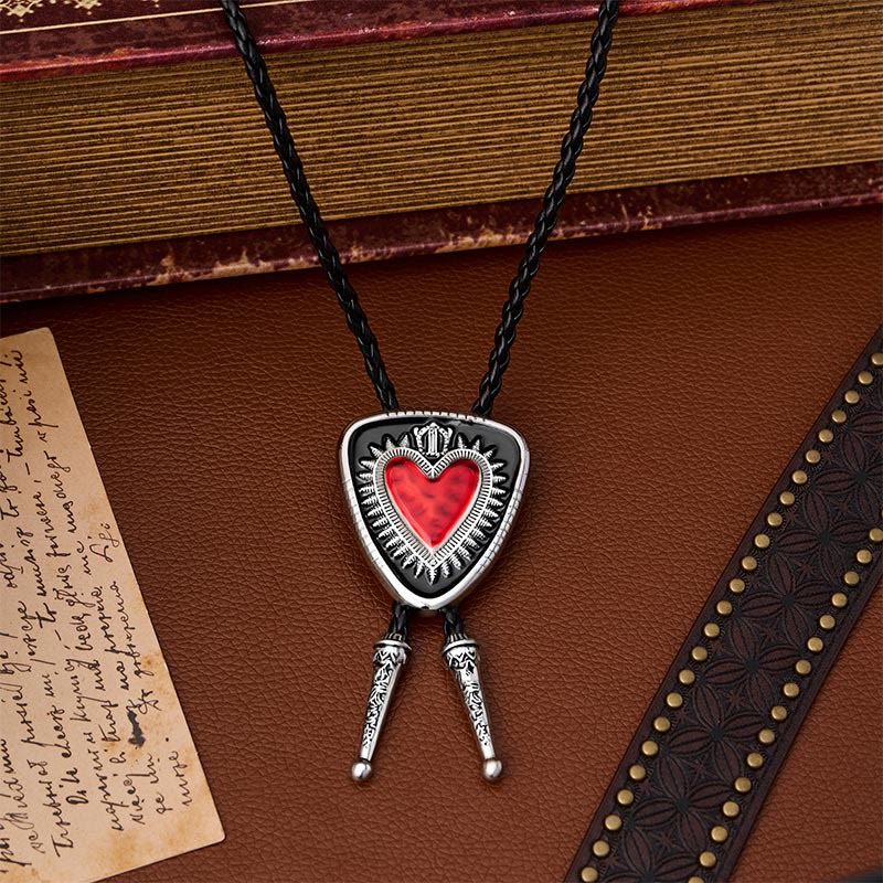 Vintage Shield Shape Sacred Heart Crown Bolo Tie - Black - image 2