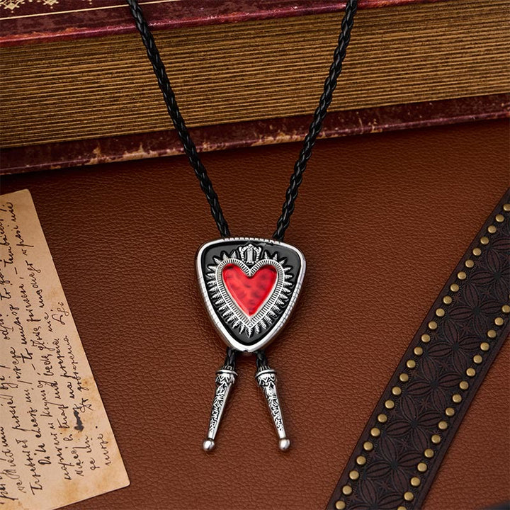 Vintage Shield Shape Sacred Heart Crown Bolo Tie - Black - image 2