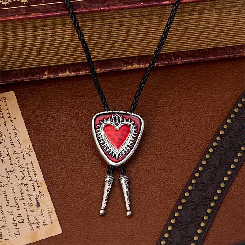 Vintage Shield Shape Sacred Heart Crown Bolo Tie - image 0