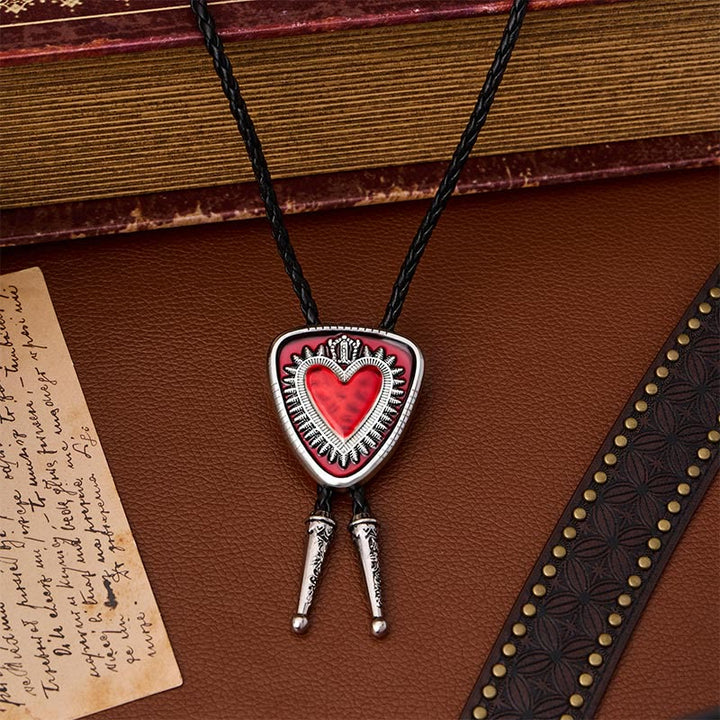 Vintage Shield Shape Sacred Heart Crown Bolo Tie - image 0