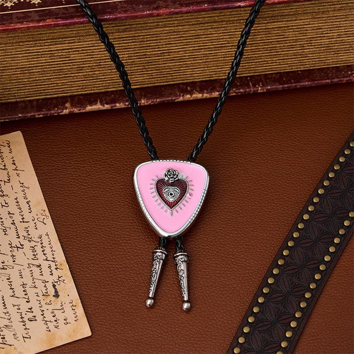 Pink Evil Eye Rose Sacred Heart Bolo Tie - Pink - image 0