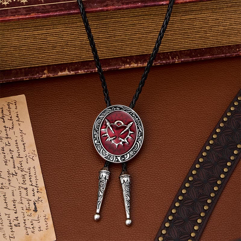 Vintage Red Thorn Heart Bullet Oval Bolo Tie - Red - image 0
