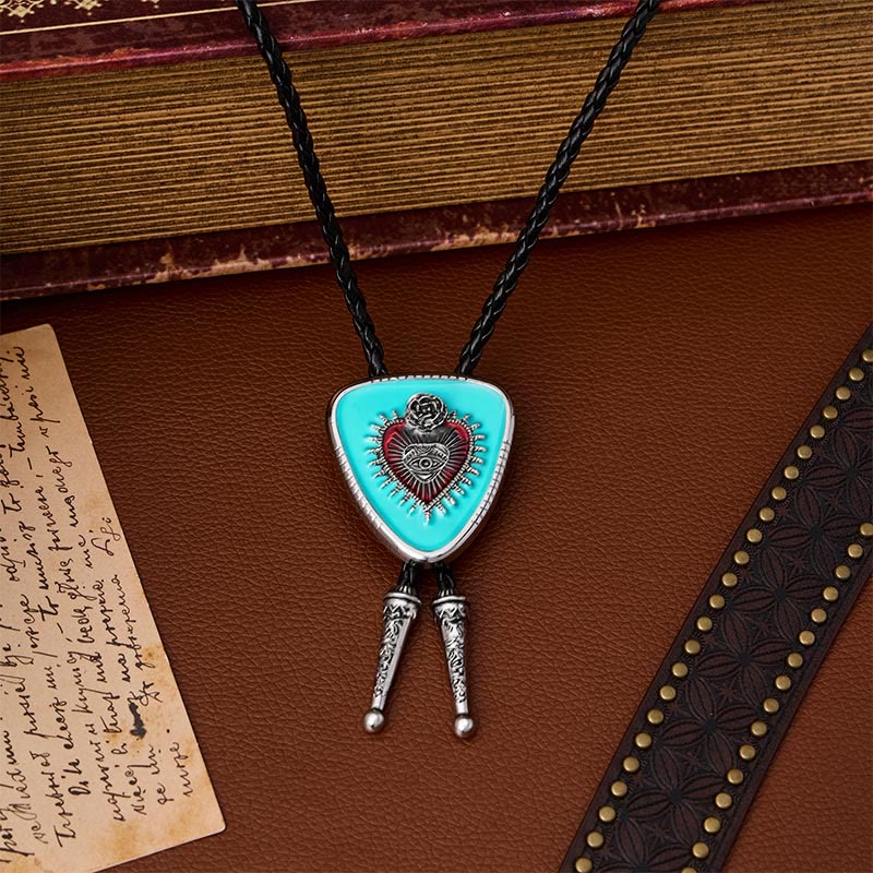 All Seeing Eye Rose Sacred Heart Bolo Tie - Turquoise blue - image 0
