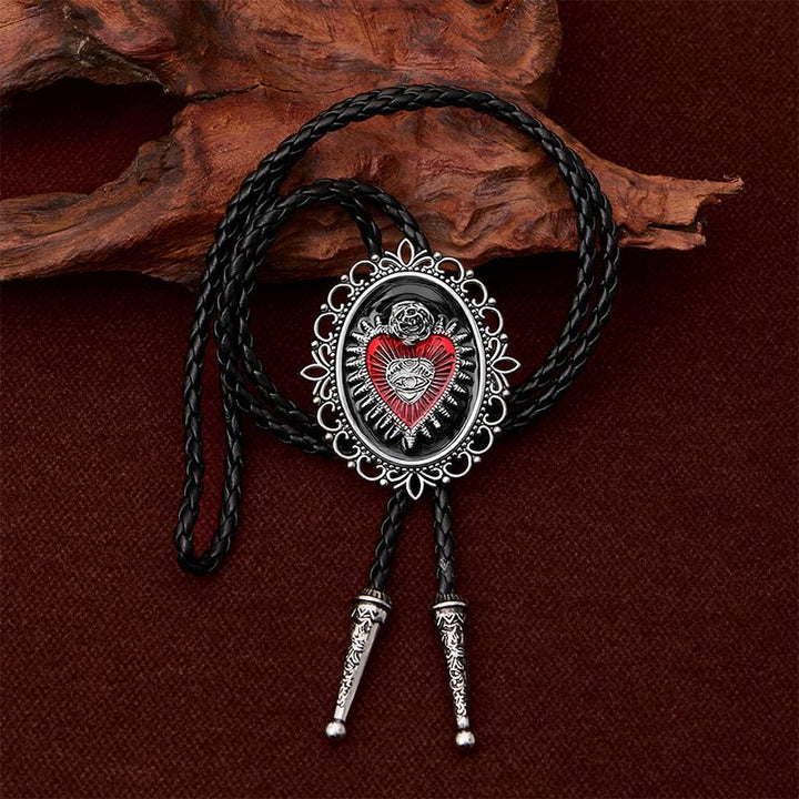 Vintage Floral Oval Sacred Heart Eye Rose Bolo Tie - image 1