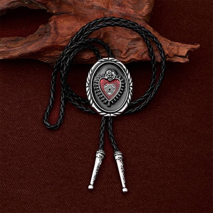 Twisted Border Oval Sacred Heart All Seeing Eye Rose Bolo Tie - image 2