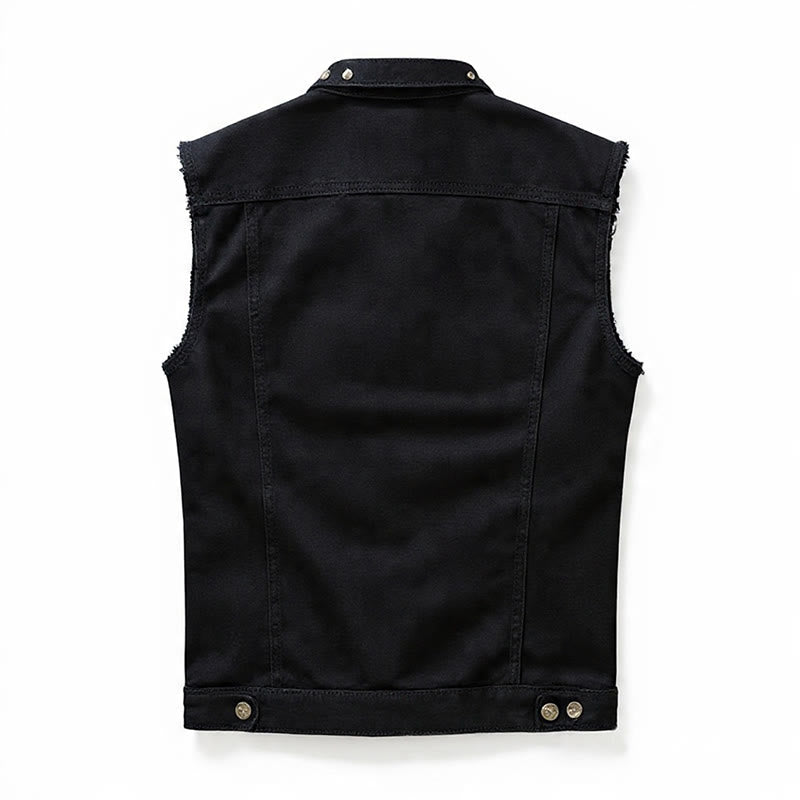 Spiked Collar Punk Rock Studded Black Denim Vest - image 10