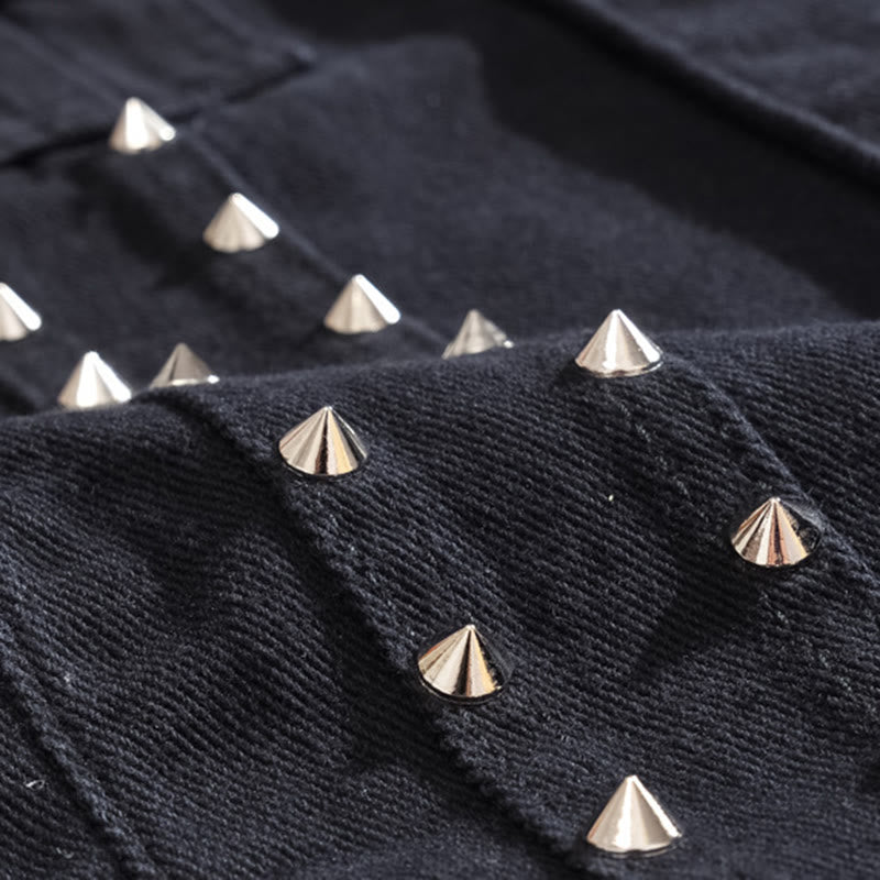 Spiked Collar Punk Rock Studded Black Denim Vest - image 5