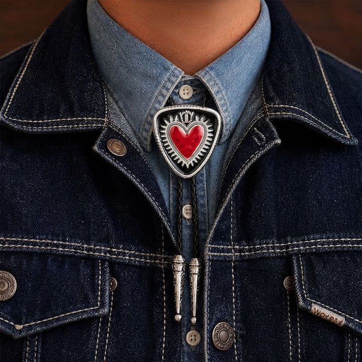 Vintage Shield Shape Sacred Heart Crown Bolo Tie - Black - image 4