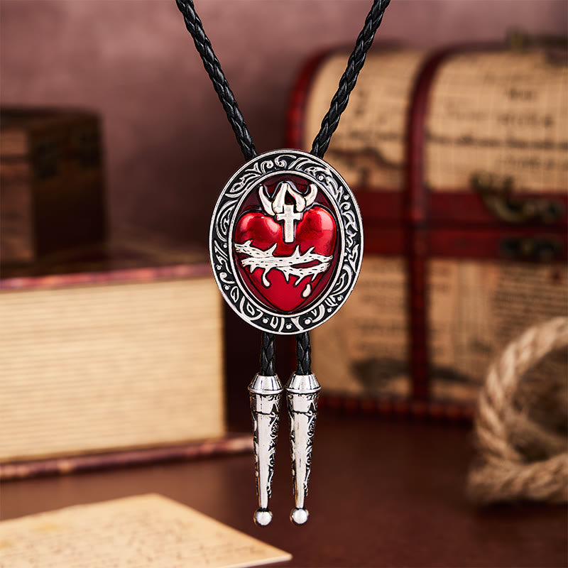 Crown Of Thorns Bleeding Heart Oval Enameled Bolo Tie - image 3