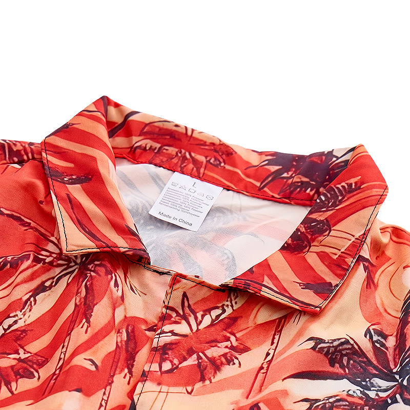 Men's Orange Wave Palm Tree Summer Beach Casual Shirt - image 4