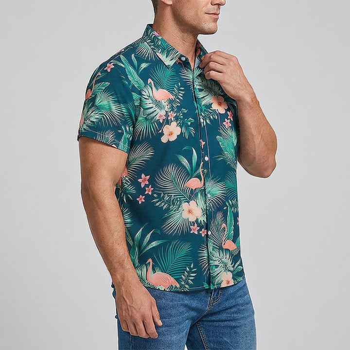 Men's Flamingo Palm Leaf Floral Print Relaxed Summer Beach Casual Shirts - image 2