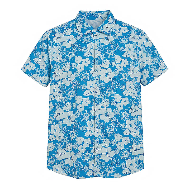 Men's Two-Tone Blue Hibiscus Floral Print Casual Beach Shirts - image 8
